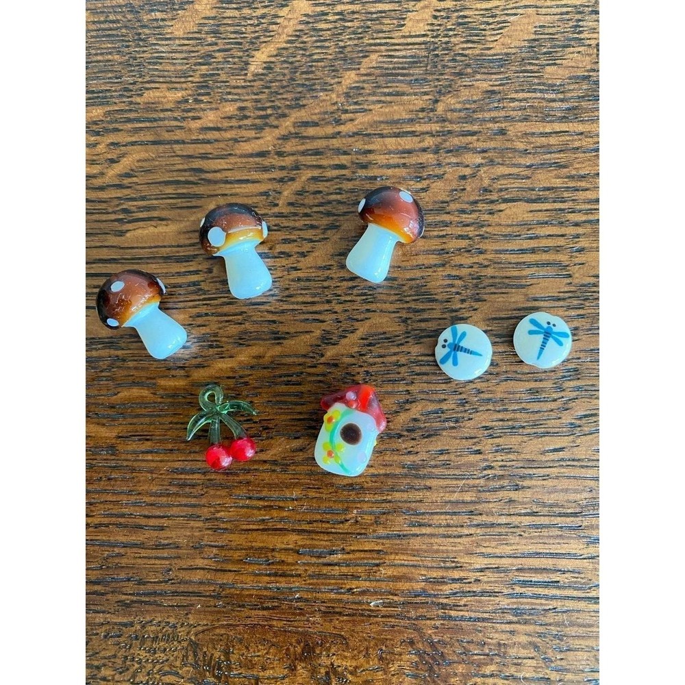 Glass Beads Miniature Mushrooms Cherry Birdhouse Dragonflies DIY Craft Supply